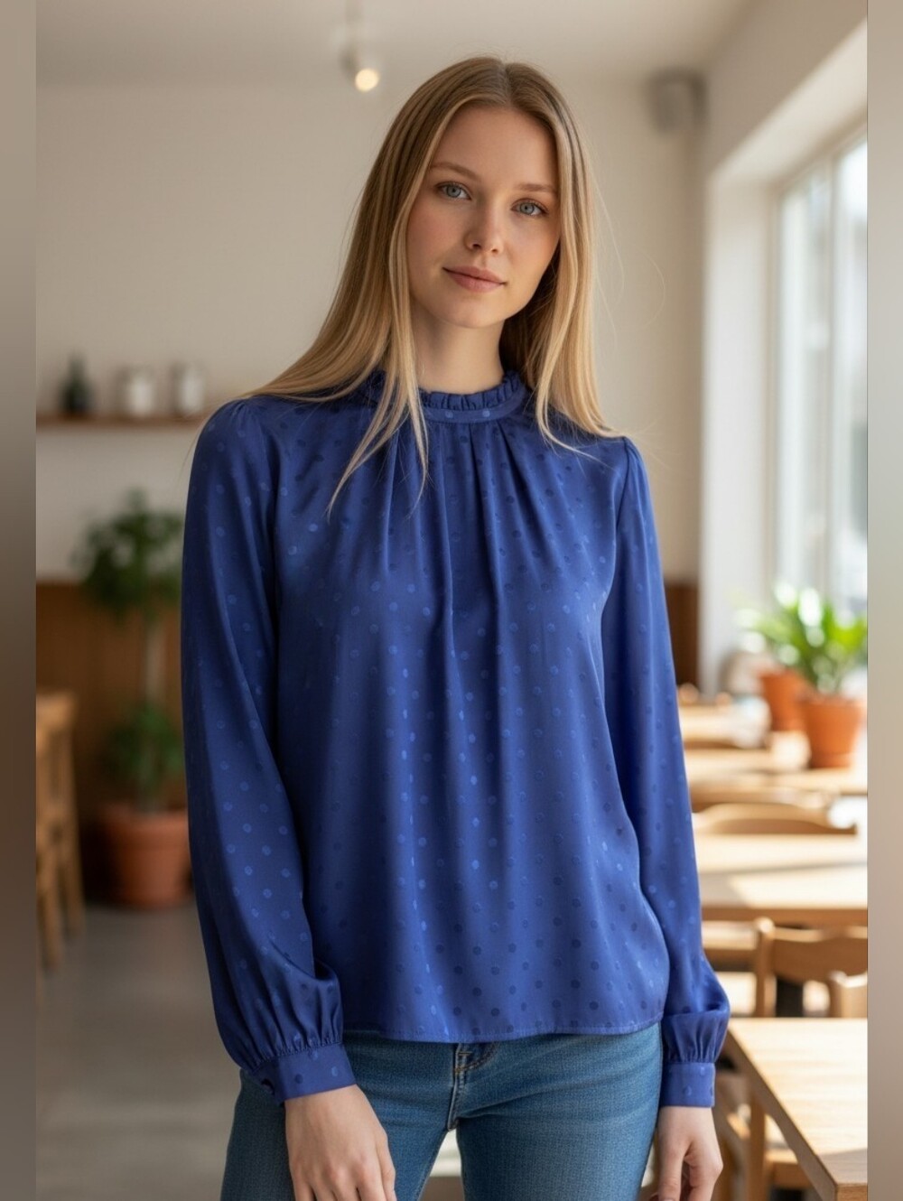 Numph Elegant Blue Polka Dot Women's Top